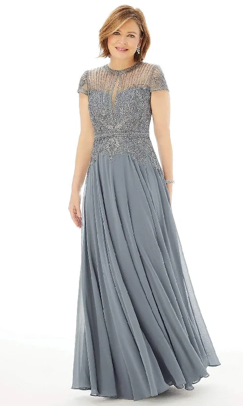 MGNY By Mori Lee - 72221 Beaded Embroidery Illusion Neck Chiffon Gown