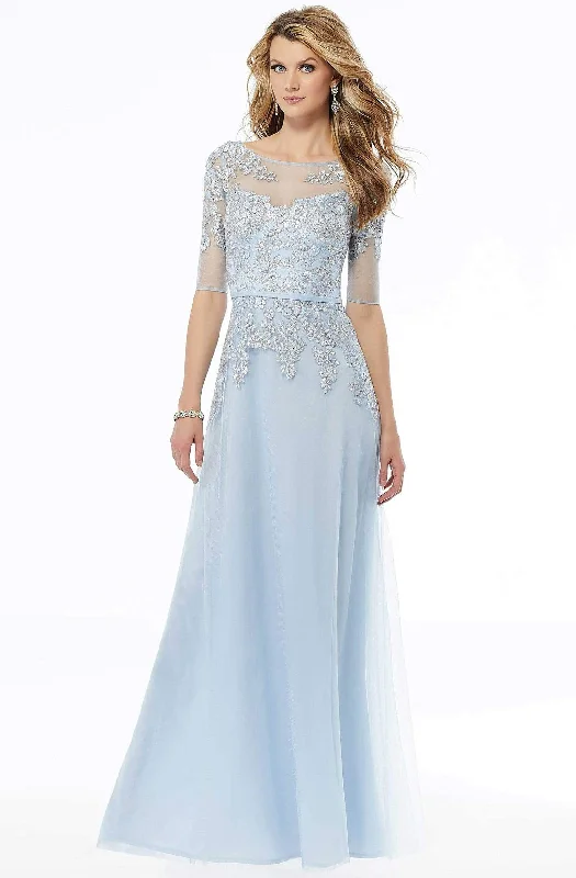 MGNY By Mori Lee - Illusion Beaded Lace A-Line Dress 72128SC - 1 pc Light Blue In Size  18 Available