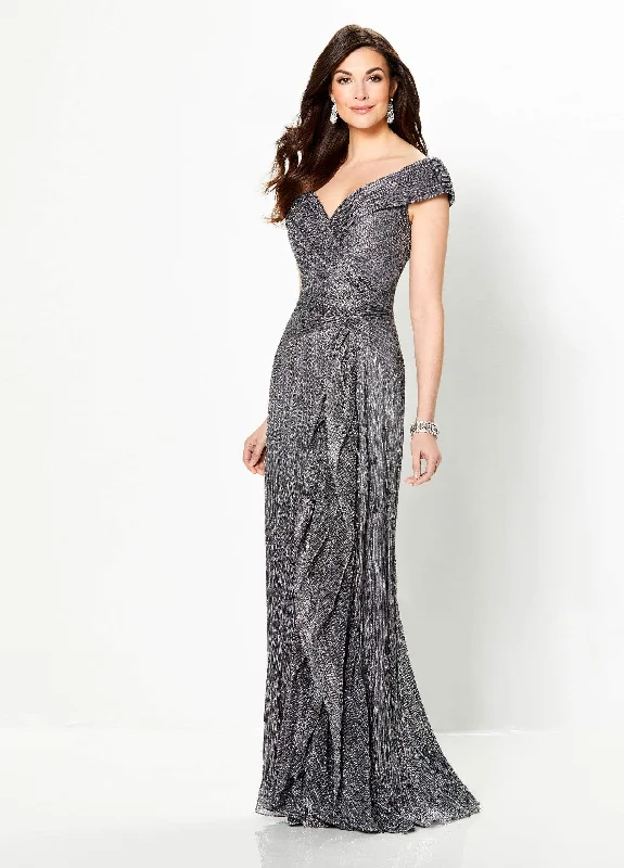 Montage by Mon Cheri - Textured Portrait V-Neck Cascading Ruffled Gown 219975