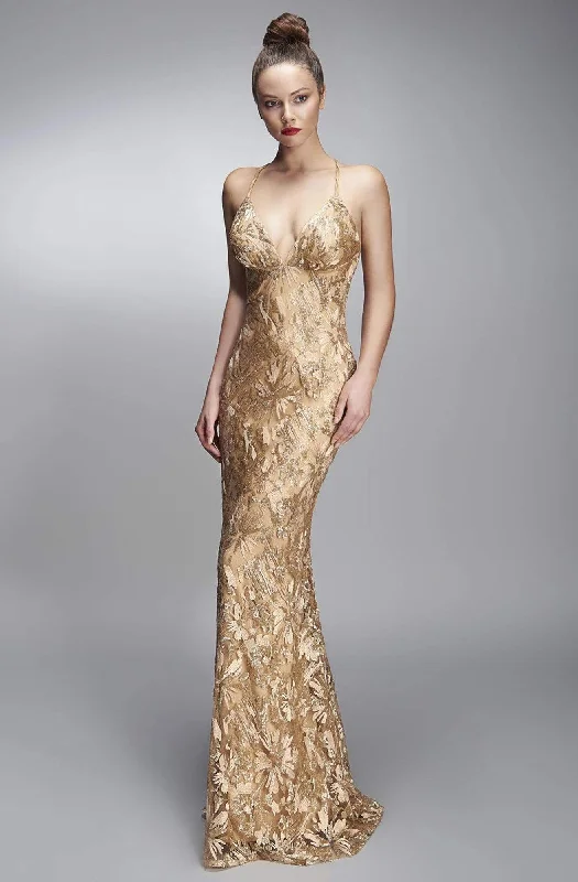 Nicole Bakti - 6886 Sequined Deep V-neck Sheath Dress
