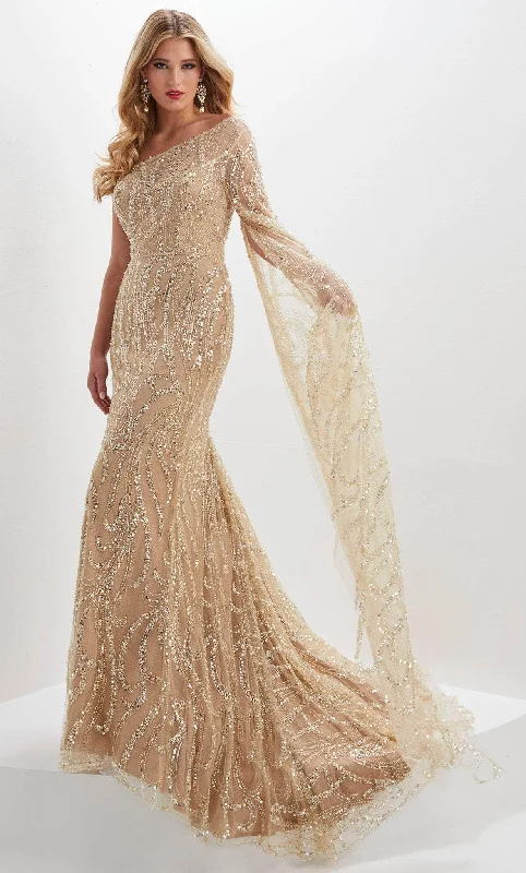Panoply 14121 - Flutter Sleeve Beaded Evening Gown