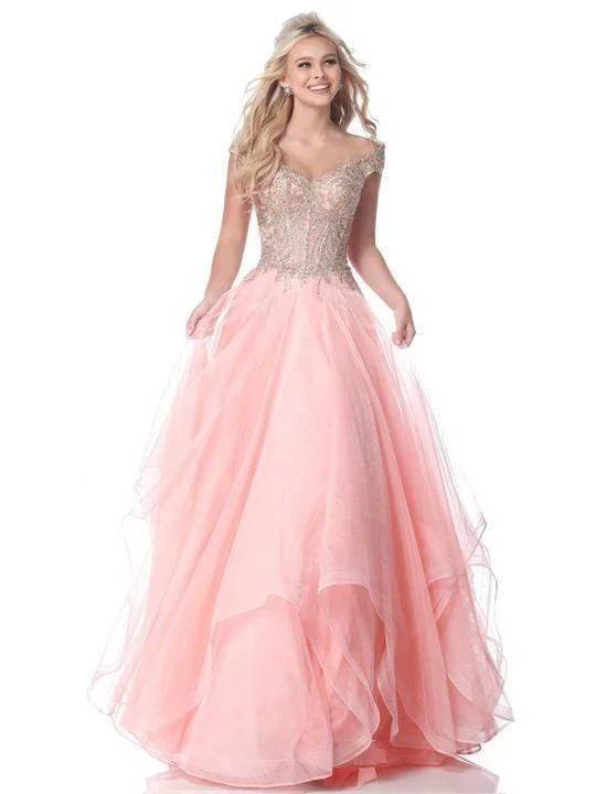 Sherri Hill - Lace Appliqued Corset Tiered A Line Dress 51614 - 1 pc Blush/Gold In Size 6 Available