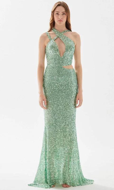 Tarik Ediz 52066 - Halter Neck Sequined Prom Gown