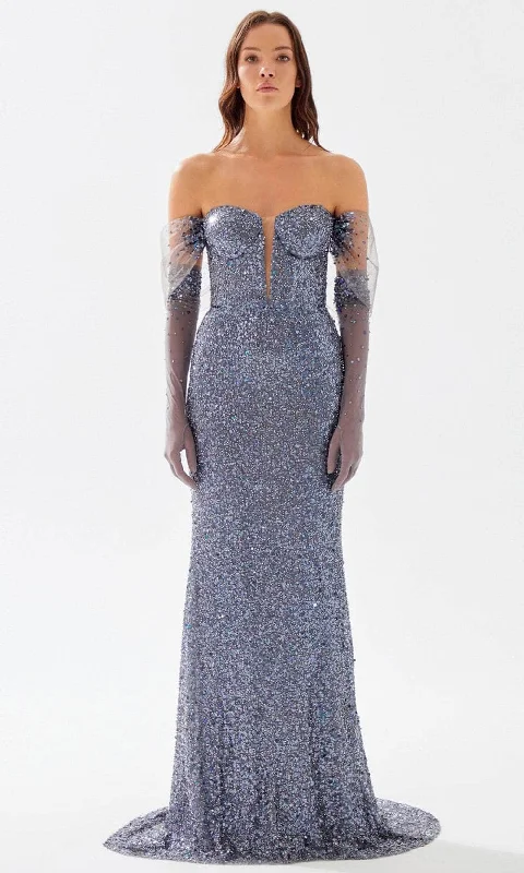 Tarik Ediz 52077 - Arm Sleeve Strapless Beaded Gown