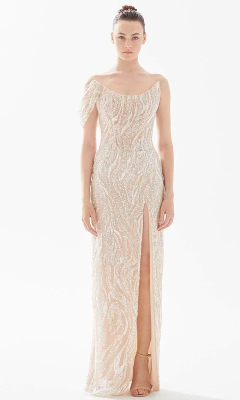 Tarik Ediz 98302 - Strapless Boat Neck Evening Gown
