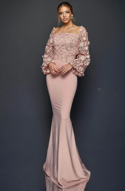 Terani Couture 1921M0489 - Square Neck Lace Formal Dress