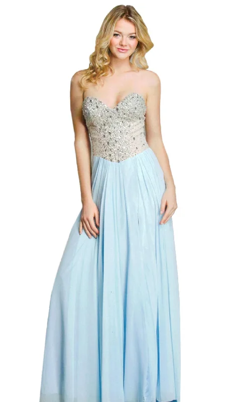 Trevi Collection - Beaded Sweetheart Jersey Gown with Slit