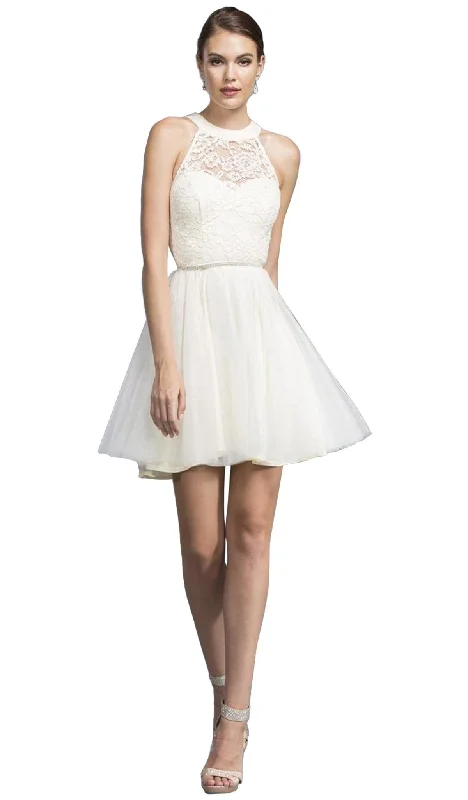 Trevi Collection - Halter Neck Affordable Prom Dress with Crystal Ornate Belt