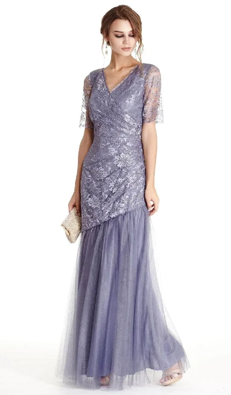 Trevi Collection L1748 - Sheer Sleeved Trumpet Formal Dress