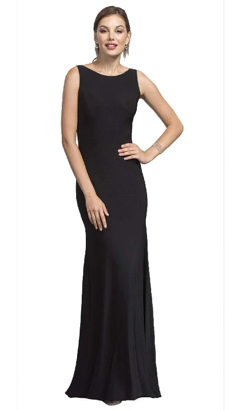 Trevi Collection - Long Black Affordable Prom Dress with Illusion Back