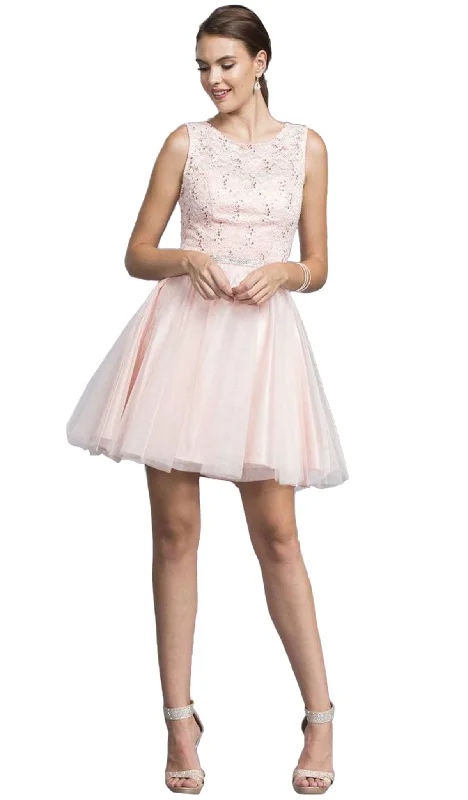 Trevi Collection - Pink Blush Lace Cocktail Dress
