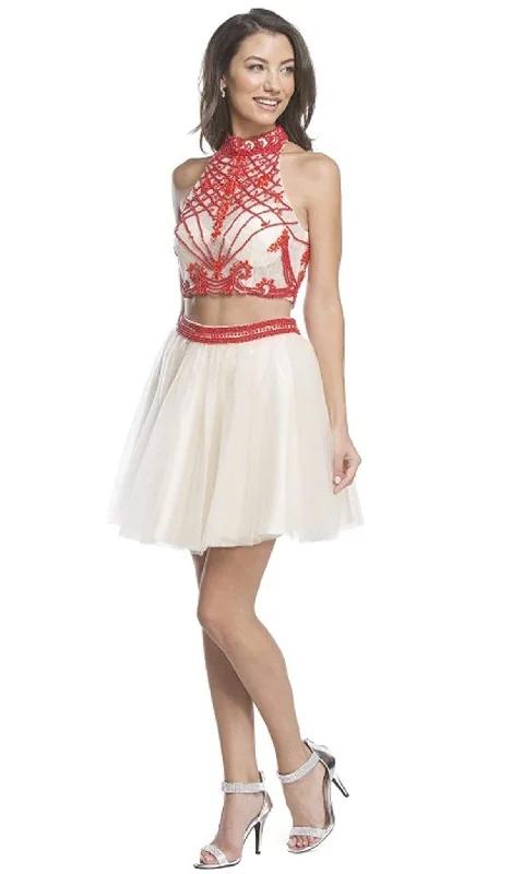 Trevi Collection - Two Piece Halter Affordable Prom Dress