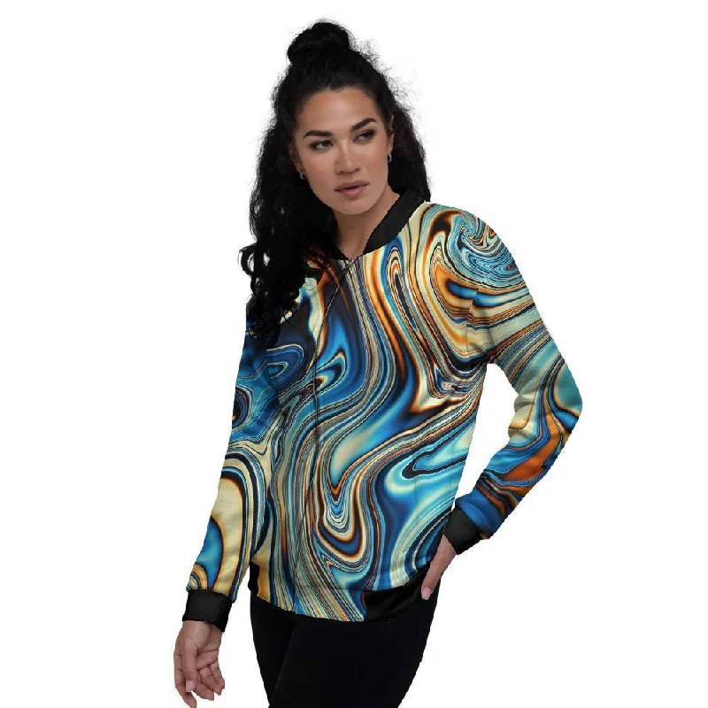 Abstract Wavy Psychedelic Women's Bomber Jacket Satin Jacket Silk Jacket Chiffon Jacket