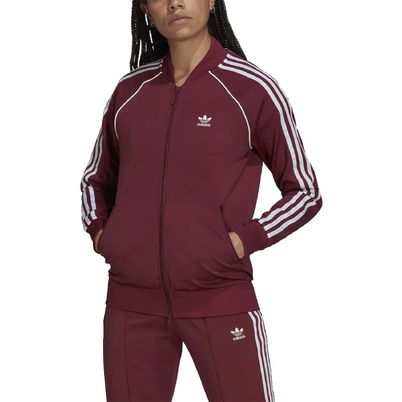 Adidas Primeblue SST Women's Track Jacket Burgundy Knit Jacket Woven Jacket Fleece Jacket