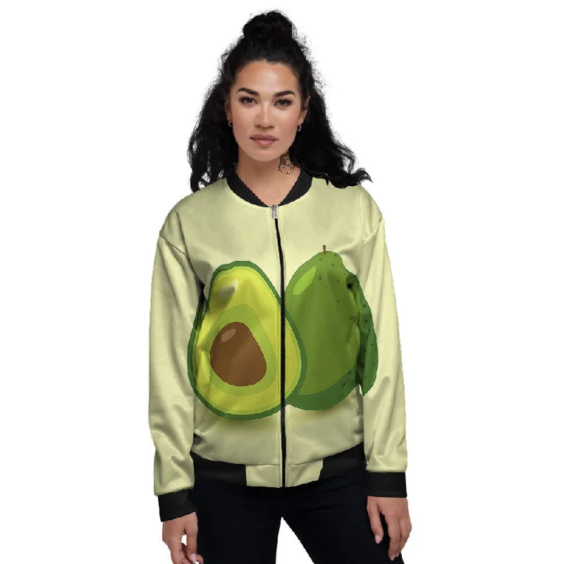 Avocado Green Print Women's Bomber Jacket V-Neck Jacket Boat Neck Jacket Square Neck Jacket