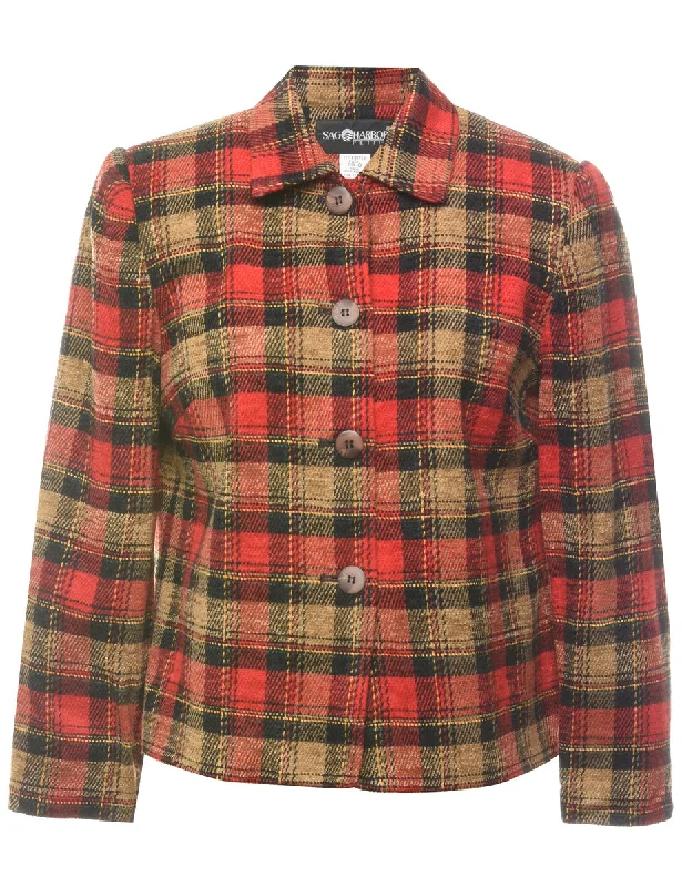 Checked Pattern Jacket - M Herringbone Jacket Checkered Jacket Solid Jacket