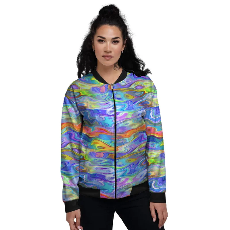 Colorful Tie Dye Wavy Hippie Print Women's Bomber Jacket Jacket Blazer Coat