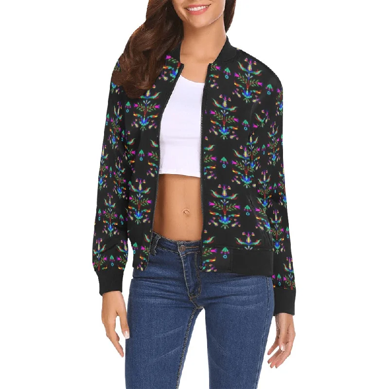 Dakota Damask Black All Over Print Bomber Jacket for Women Fleece Jacket Down Jacket Parka