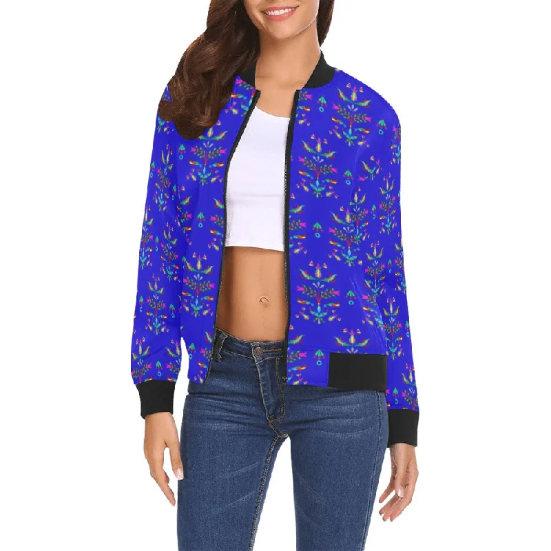 Dakota Damask Blue All Over Print Bomber Jacket for Women Print Jacket Jacquard Jacket Embroidered Jacket