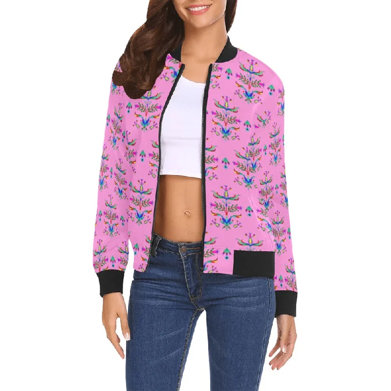 Dakota Damask Cheyenne Pink All Over Print Bomber Jacket for Women Elasticated Jacket Padded Jacket Insulated Jacket