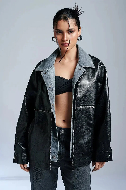 Dark Terrain Layered Leather Jacket Wool Jacket Cashmere Jacket Tweed Jacket