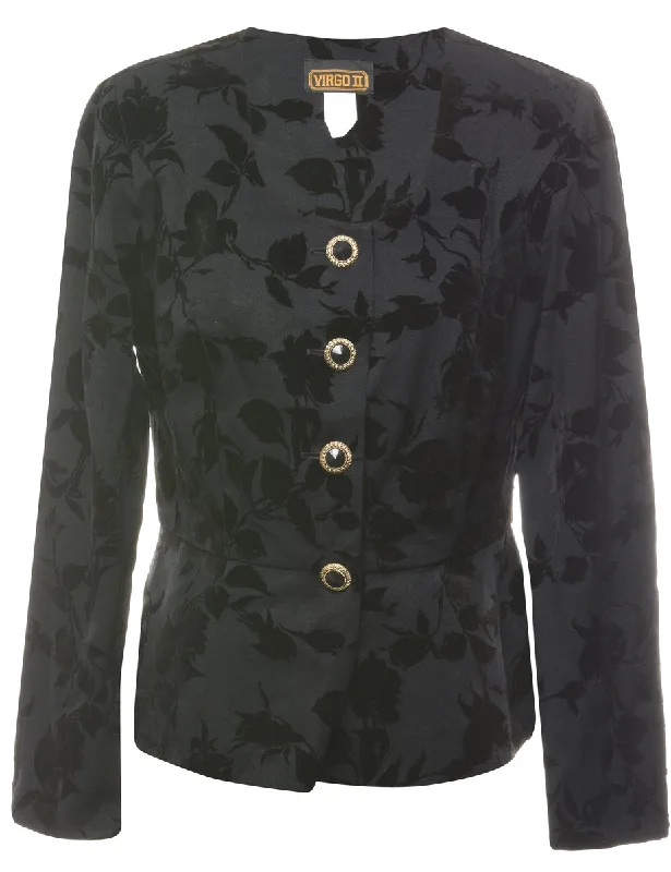 Devore Black 1980s Jacket - M Appliqued Jacket Beaded Jacket Sequined Jacket