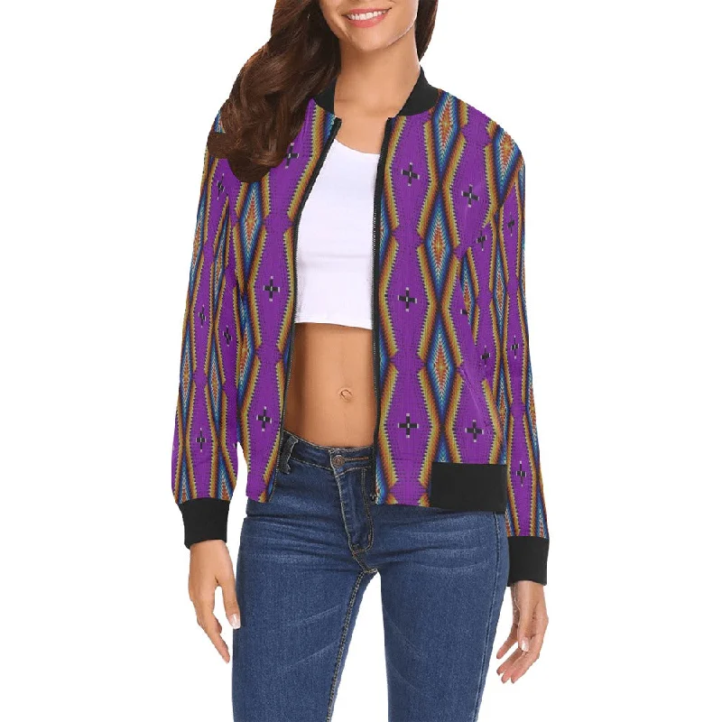 Diamond in the Bluff Purple All Over Print Bomber Jacket for Women Jersey Jacket Tulle Jacket Batik Jacket