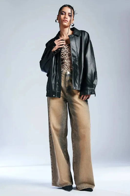 Ebony Elite Leather Bomber Jacket Faux Fur Jacket Real Fur Jacket Shearling Jacket