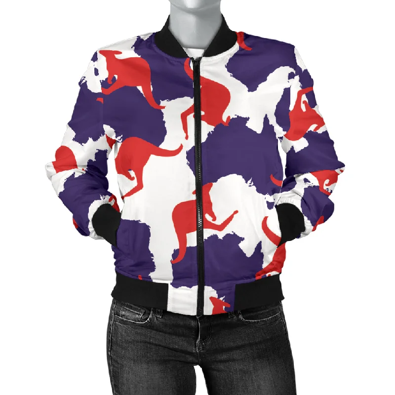 Kangaroo Australian Pattern Women'S Bomber Jacket Notch Collar Peter Pan Collar Cowl Neck