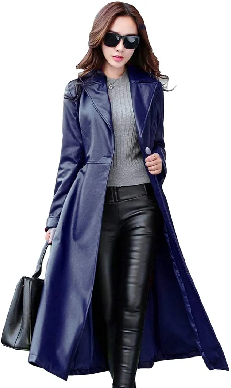 KL Koza Leathers Women's Lambskin Leather Trench Jacket Over Coat WT021 Print Jacket Jacquard Jacket Embroidered Jacket