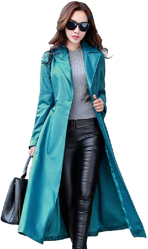 KL Koza Leathers Women's Lambskin Leather Trench Jacket Over Coat WT021 Mesh Jacket Canvas Jacket Denim Jacket