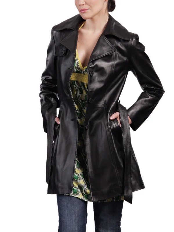 Koza Leathers Women's Genuine Lambskin Trench Coat Real Leather Jacket TC004 Cotton Fabric Linen Fabric Terry Fabric