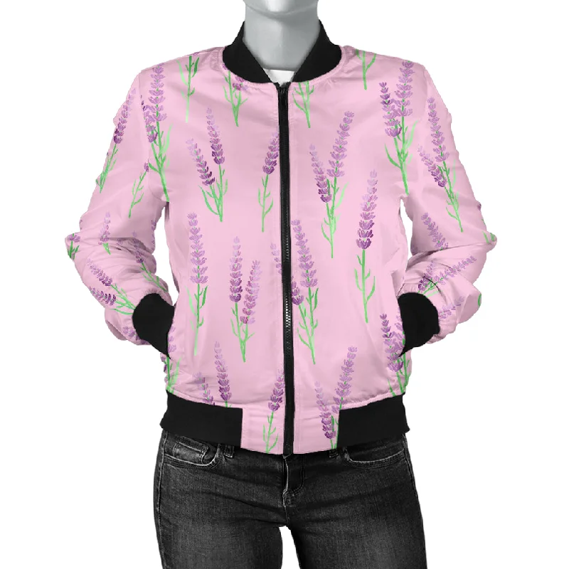 Lavender Pattern Pink Background Women'S Bomber Jacket Trench Coat Raincoat Waterproof Jacket