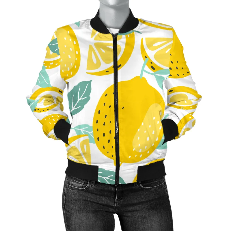 Lemon Design Pattern Women'S Bomber Jacket Trench Coat Raincoat Waterproof Jacket