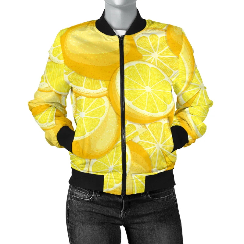 Lemon Pattern Women'S Bomber Jacket Corduroy Jacket Velvet Jacket Brocade Jacket