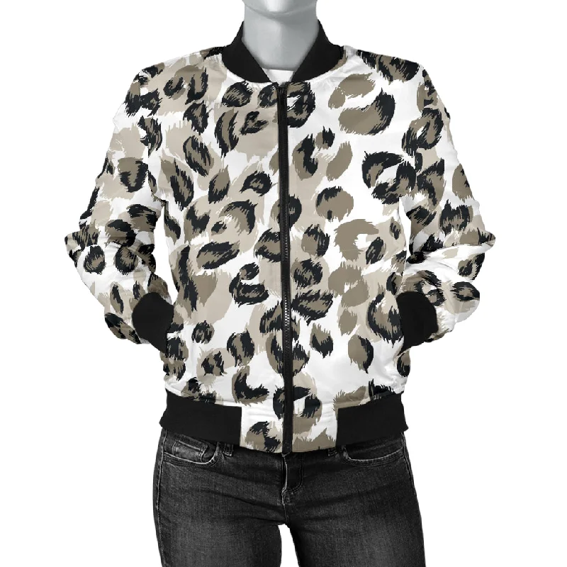 Leopard Skin Print Pattern Women'S Bomber Jacket Satin Jacket Silk Jacket Chiffon Jacket