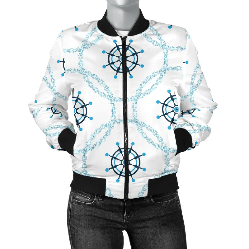 Nautical Steering Wheel Chain Women'S Bomber Jacket Satin Jacket Silk Jacket Chiffon Jacket