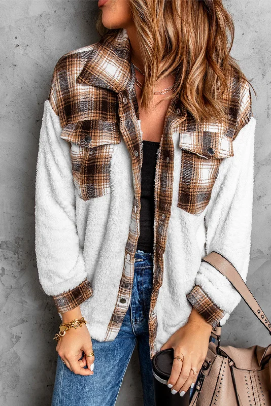 Plaid Buttoned Pocket Sherpa Jacket Chenille Jacket Brocade Jacket Lace Jacket