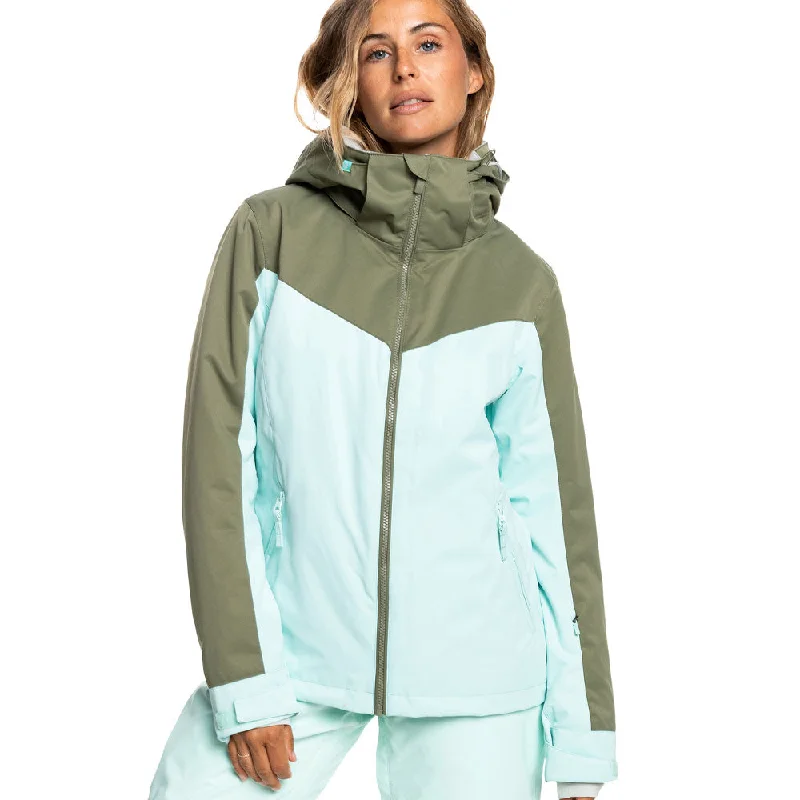 Roxy Free Jet Block Snowboard/Ski Jacket - Fair Aqua V-Neck Jacket Boat Neck Jacket Square Neck Jacket