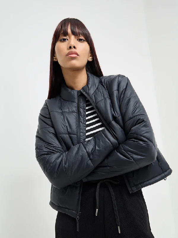 Studiofit Black Puffer Jacket Ribbed Jacket Pleated Jacket Ruffled Jacket