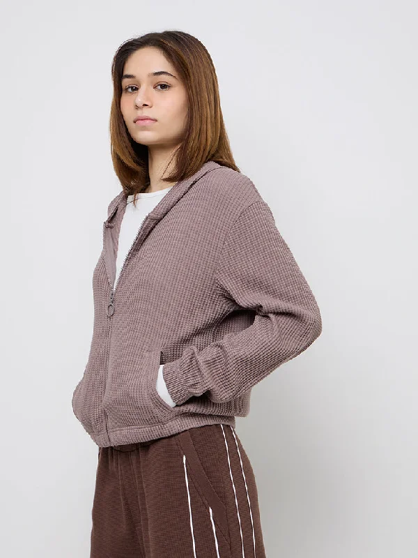 Studiofit Mauve Self-Textured Cotton Blend Jacket Welt Pockets Slit Pockets Flap Pockets