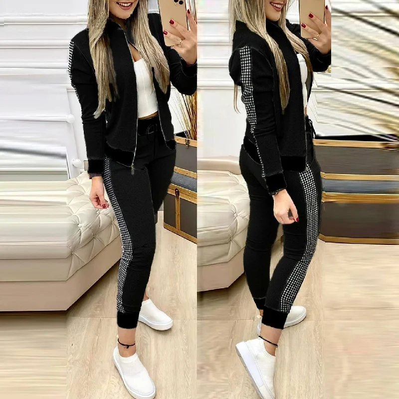 Turkish Women's Tracksuit 2 Pcs Outfits Zip-Up Jacket Pants Set - T046 Mesh Jacket Canvas Jacket Denim Jacket