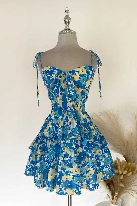 Annabell Floral Mini Dress - Blue Fashionable Button-Front Mini Dress