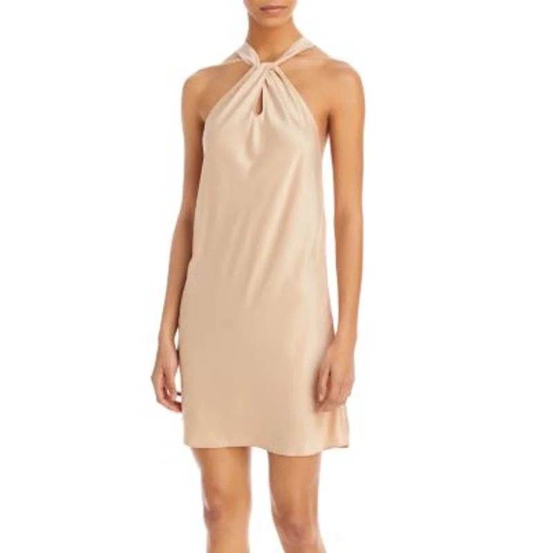 AQUA Ladies Champagne Gold Halter Neck Twist Mini Dress Stylish Summer Mini Dress