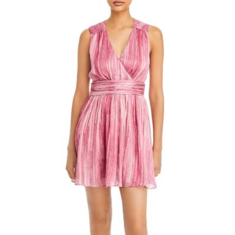 AQUA Ladies Sleeveless Pink Lurex Mini Dress Trendy Mesh Mini Dress