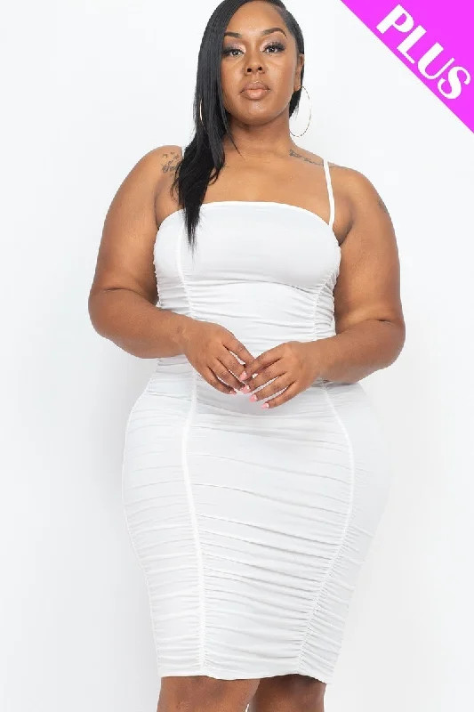 Plus Size Double Ruched Front And Ruched Back Detail Mini Dress Elegant Sequin Mini Dress