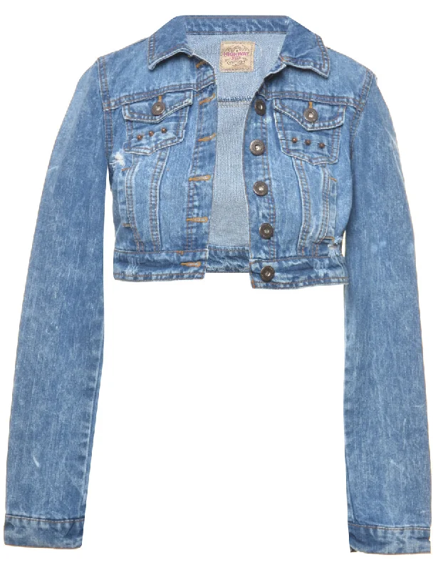 Cropped Medium Wash Denim Jacket - M Anorak Shell Jacket Lightweight Jacket