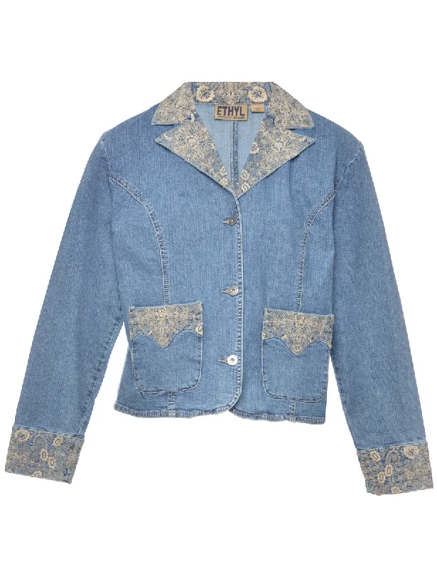 Embroidered Denim Jacket - M Cotton Jacket Linen Jacket Terry Jacket