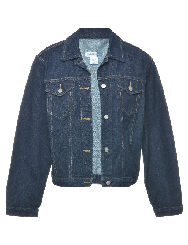 Evan Picone Denim Jacket - L Notch Collar Peter Pan Collar Cowl Neck