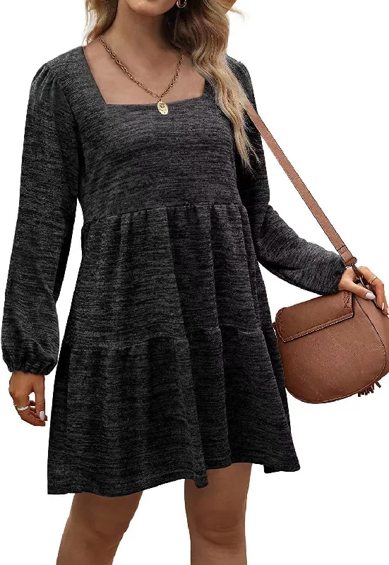 Fashion Square Neckline Fall Mini Dresses Classic Black Mini Dress